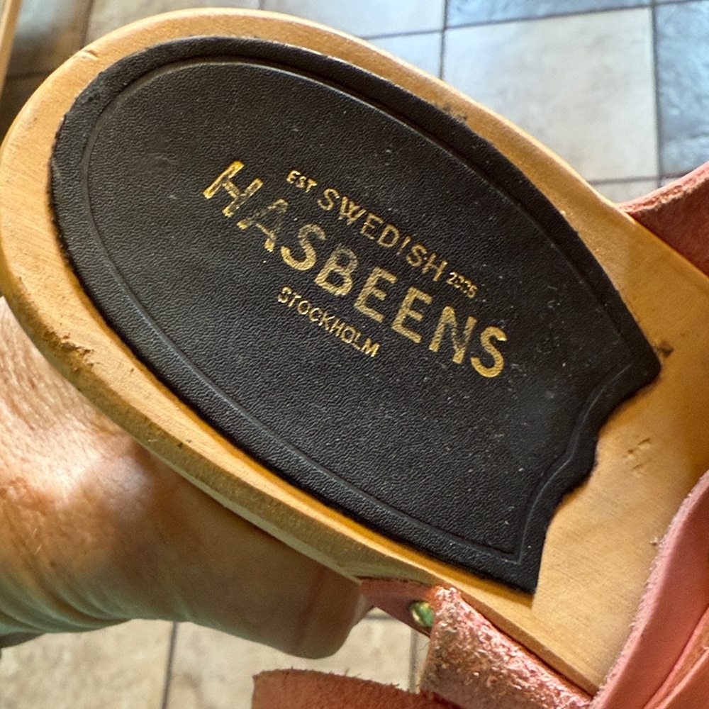 Swedish Hasbeens Pink Leather Clog Sandals
